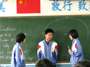 Students performing a skit in English class