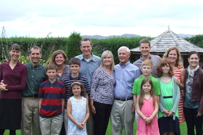 This is my family photo at the reunion I went to. In the bottom row, from left to right, there is my cousin Andrew, my cousin Mary, and my sister Sarah. In the second row, there is my cousin Joe, my grandmother Elaine, my grandfather Eugene, my brother Sean, and me. In the top row there is my aunt Bevin, my uncle Steve, my aunt Laura, my uncle Barry, my father Brian, my mother Meg, and my aunt Brenda.