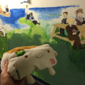Tofu San with our Unfinished Mural