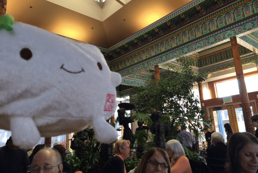 Tofu San visits the Dushanbe Tea House, presented as a gift to the city of Boulder by its sister city in Tajikistan.